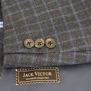 Jack Victor Sport Coat Mens 38S Blue Windowpane Wool Hospack Made in Canada